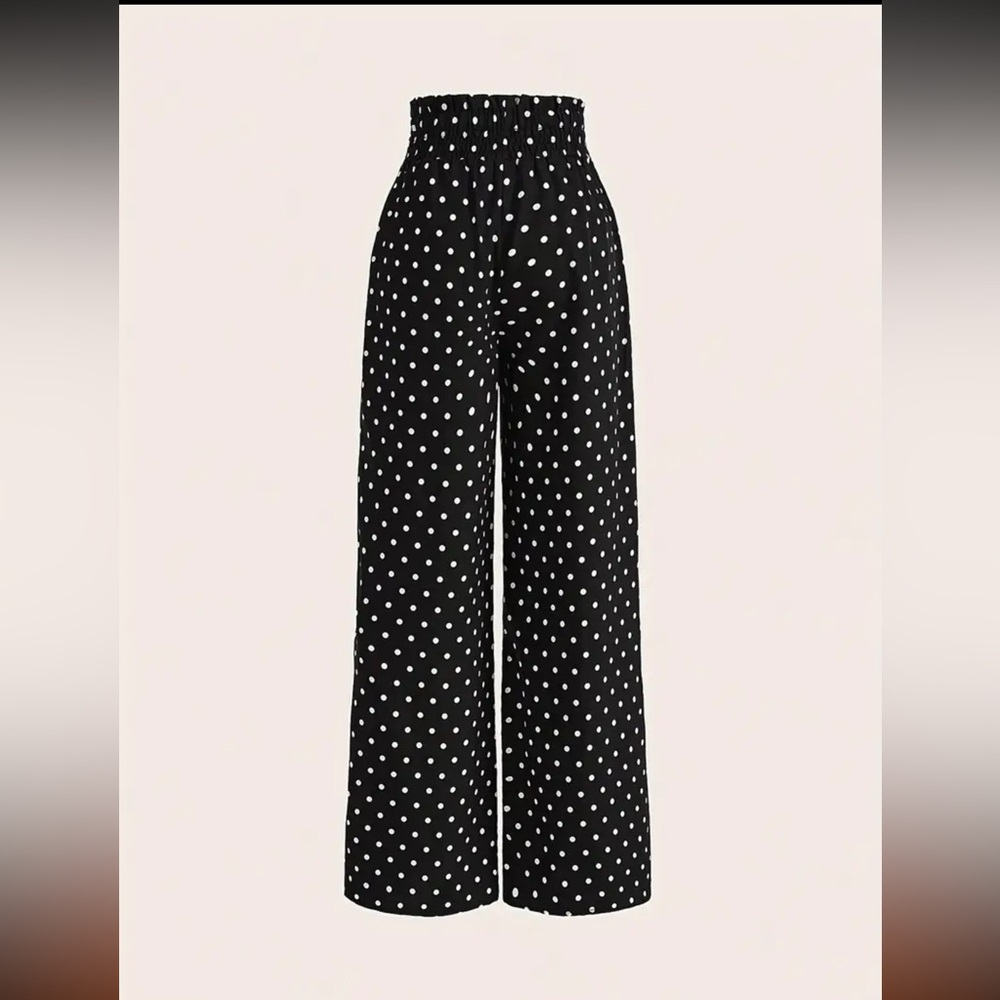 Black Polka Dot Wide-Leg Pants